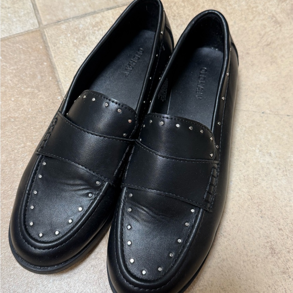 Black Studded Leather Loafers